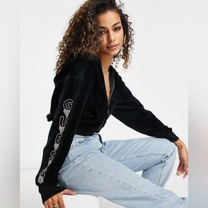 Guess crystal fringe long sleeve zip hoodie in black